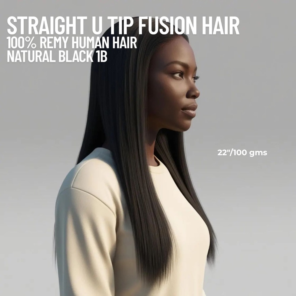 22" U Tip Fusion Human Hair Extensions 100g Natural Black